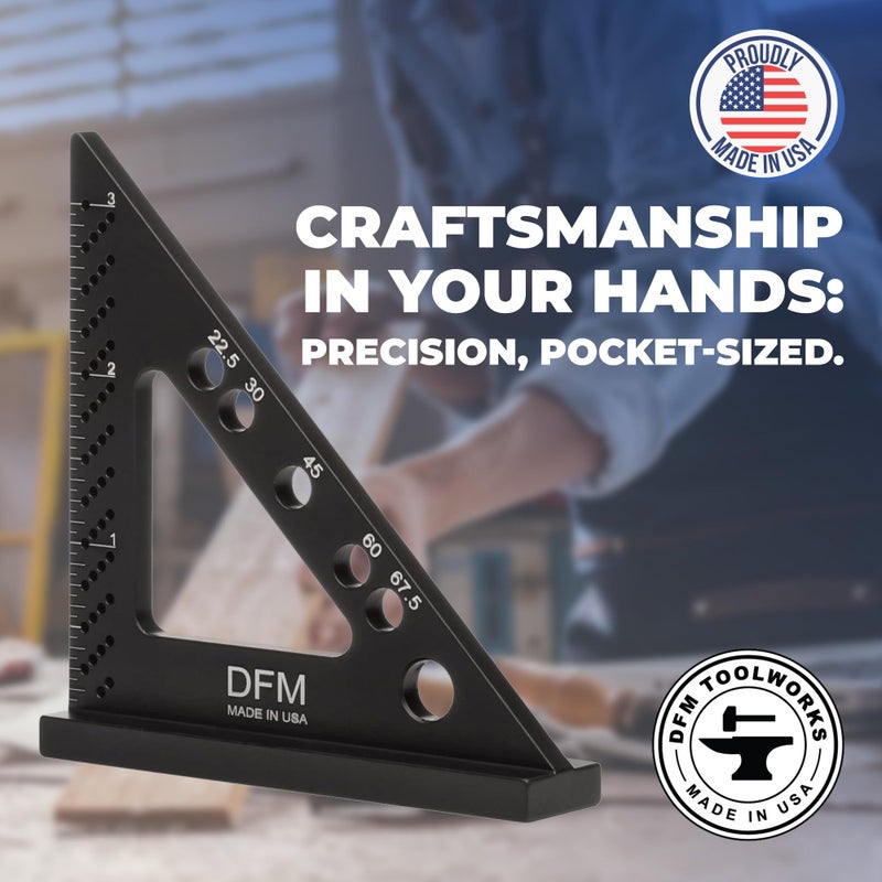 DFM Tool Works DFM Small Carpenters Work Tools w/Fixed Miter Angle Pin - Precision Woodworking - 3.5" x 3.75" Size for Pocket 1/16" Scribe Holes 5 x 1/4" Pin Holes - Made in USA - English Blue - Image 5